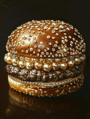 hamburger on black background on a plate. Food menu concept. A pop art illustration of a hamburger...