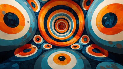 abstract background, texture, pattern with colorful circles. Blue, white, orange colors.