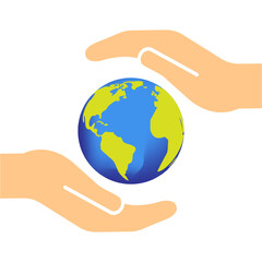 Vector illustration of earth with holding hands transparent background