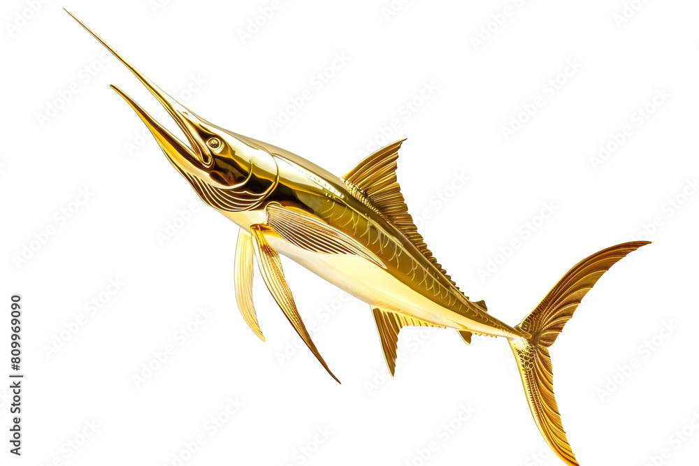 Wall mural Shiny Golden Swordfish Isolated on White Background for Decorative Art