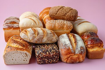 Fototapeta premium Bakery products on pink background