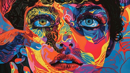 Blend Pop Art aesthetics with psychological symbolism in a thought-provoking puzzle Contrasting hues, distorted perspectives, and hidden motifs lure viewers into exploring deeper meanings