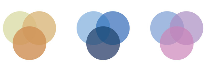 Venn diagram three overlapping circles chart line and solid. Business presentation Venn vector chart.
