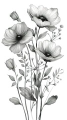 Fototapeta premium Hand Drawn floral flowers nature plant leaf summer decorative illustration vintage art