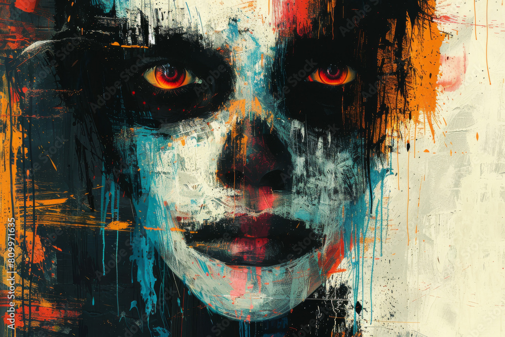 Aufkleber create a unique punk zombie portrait using abstract graffiti styles, inspired by modern contemporary