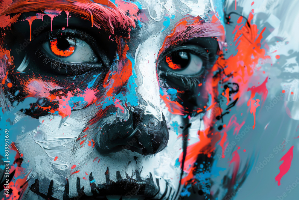 Aufkleber create a contemporary abstract artwork of a punk-inspired zombie face with a graffiti twist, using a