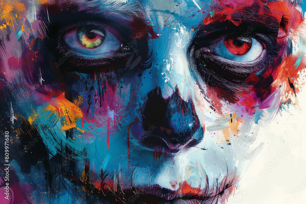 Aufkleber creating a contemporary artwork featuring a punk zombie with an abstract face in a graffiti style us