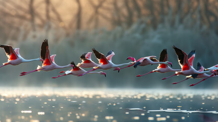 Fototapeta premium Flock of Birds Flying Over Water