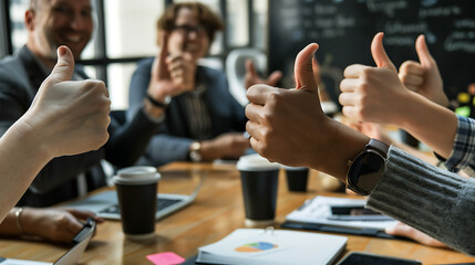 Thumb up in meeting, Showing appreciation and approval of the business community