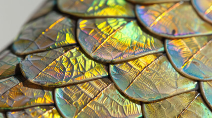 Close-up of iridescent scales. Abstract pearl background