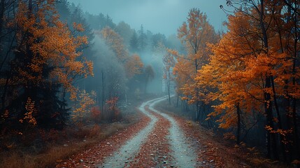 autumn forest nature landscape fall season yellow foliage trees fog colorful environment park orange