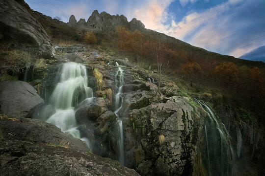 Aldabide waterfall in the Gorbea Natural Park, Bizkaia, at dawn