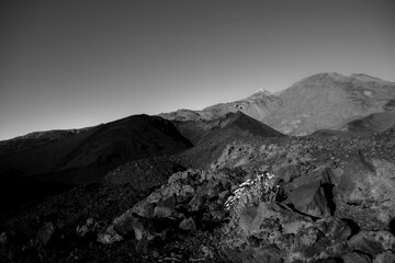 Volcanic landscape in black and white