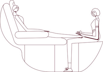 Techniques for giving feet massage by professional therapist in spa. Contour drawing. Isolated vector illustration.