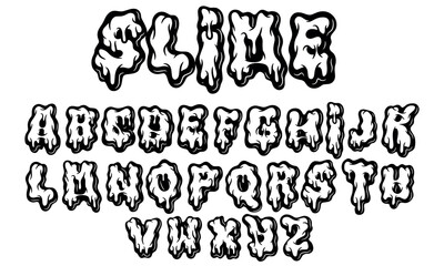 Naklejka premium Vector black and white graffiti font in slime style