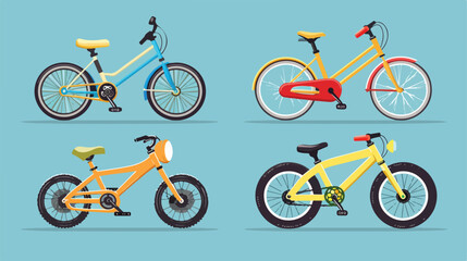 Various kids bikes Four. Colorful bicycles with different