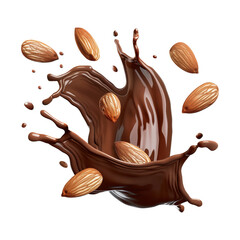 Chocolate Splash with Almonds illustration on a transparent background