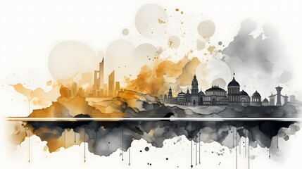Economic impact of gold bids flat design side view macroeconomics theme water color black and white