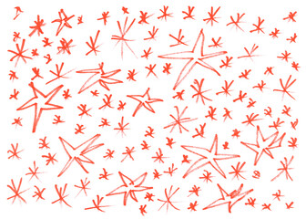 Set scribble star, pattern red marker isolated on white, texture