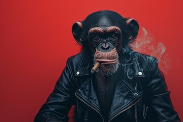 monkey in a leather jacket with a cigar