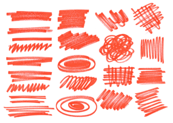 Grunge scribble, set hatching, scrawl line, red marker isolated on white