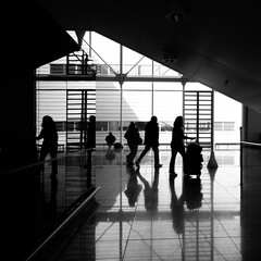 silhouettes of people in airport