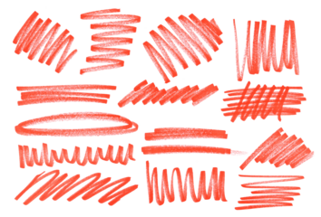 Grunge scribble, set hatching, scrawl line, red marker isolated on white