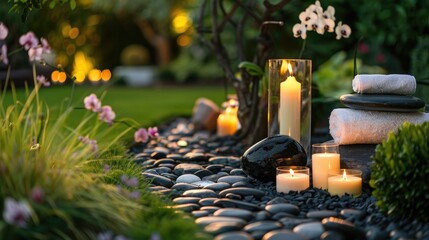 Massage Composition Spa With Candles Orchids