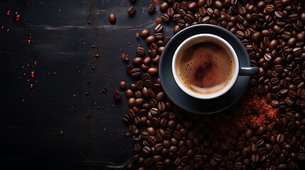 Coffee Cup and Roasted Coffee Beans, Coffee Background.