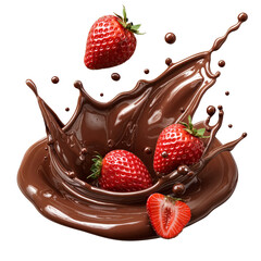 Strawberries Splash into Chocolate illustration on a transparent background