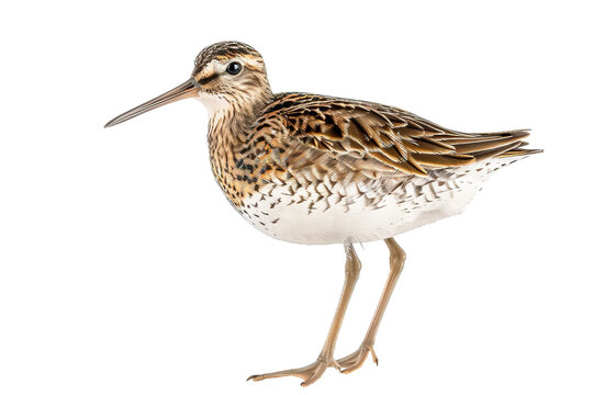 Detailed Wilson's Snipe Bird Isolated on White Background for Bird Enthusiasts