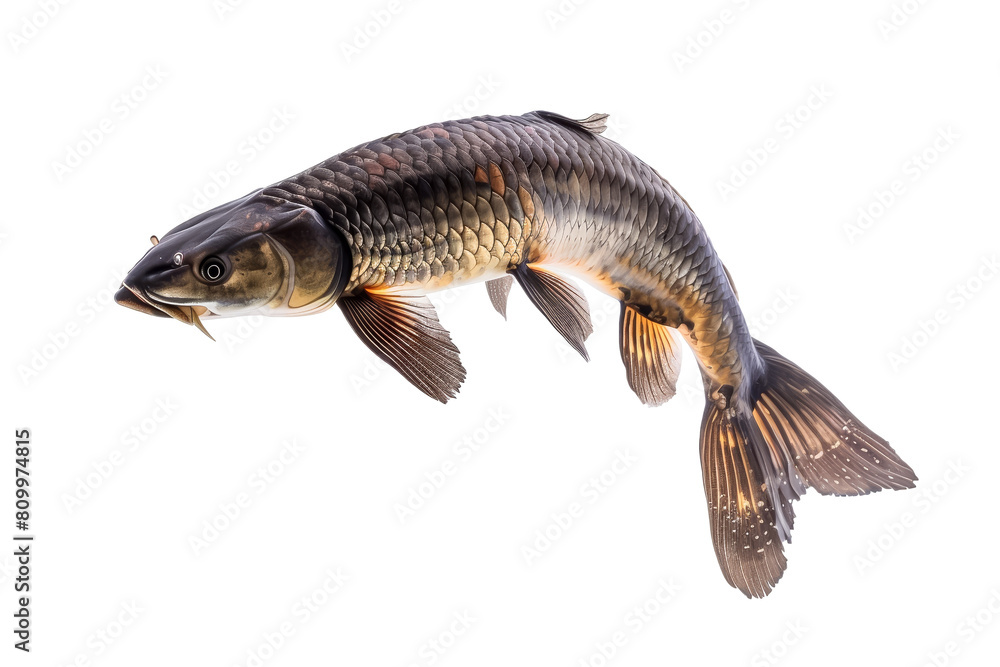 Wall mural Large Asian Grass Carp Isolated on White Background for Freshwater Studies