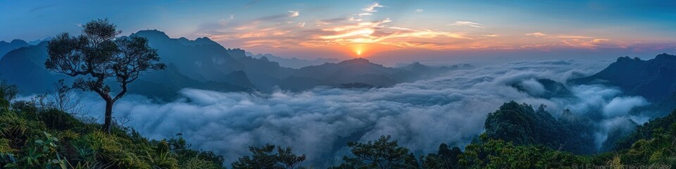 Phu Chi Fa Sunrise Spectacle Mist Cloaked Mountains Bathed in Ethereal Dawn Glow