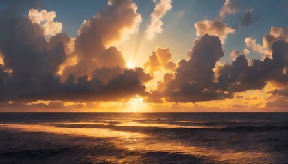 breathtaking cloudy cinematic sunset over the sea