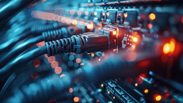 Showcase a close-up of intricate cables and connectors, symbolizing the backbone of a robust network infrastructure.