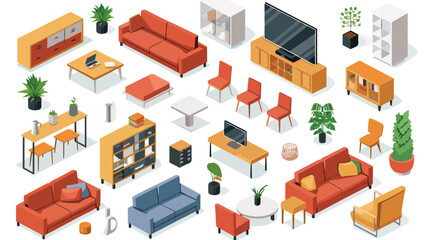 Vector isometric set of living room furniture. 3d 