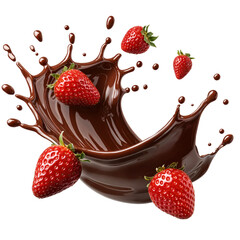 Strawberries Splash into Chocolate illustration on a transparent background