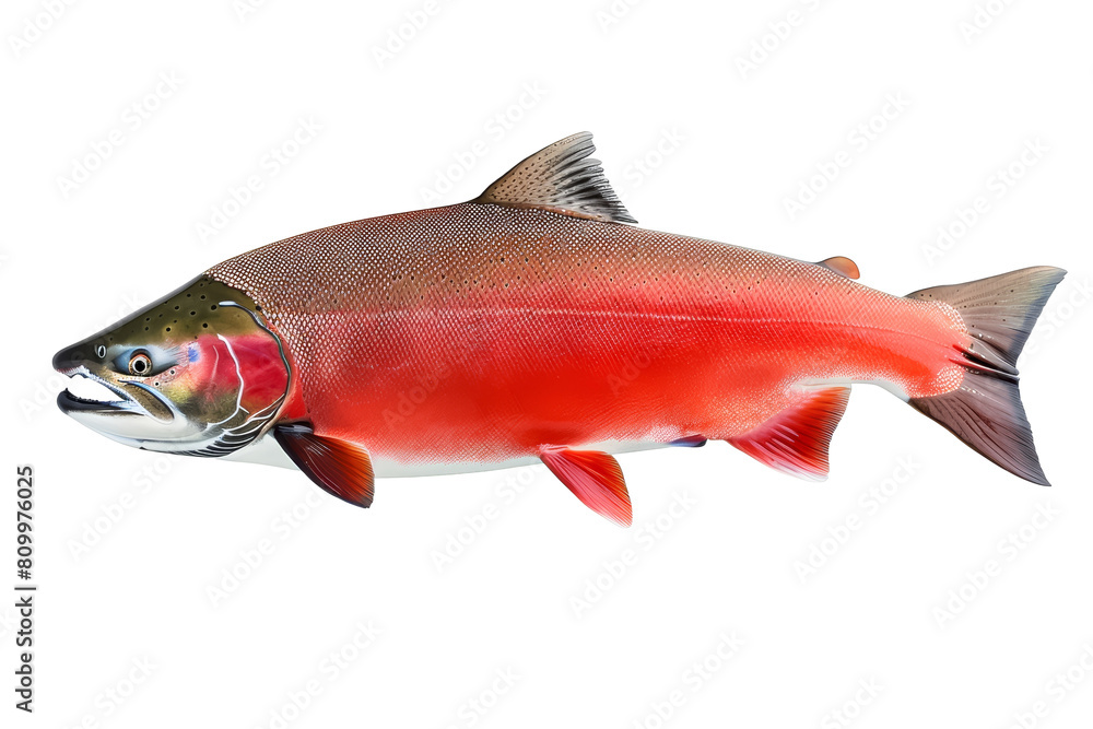 Wall mural Bright Red Pacific Sockeye Salmon Isolated on White Background for Seafood Enthusiasts