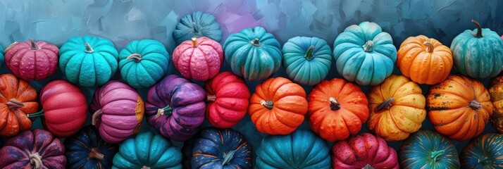 Fototapeta na wymiar Vibrant Painted Pumpkins in Autumnal Colors