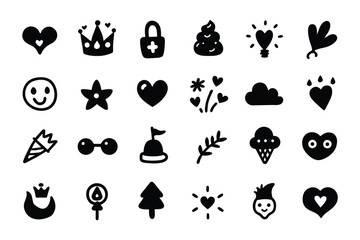 hand drawn icon set of cute decoration in daily basis. simple doodle icon illustration in vector for decorating any design