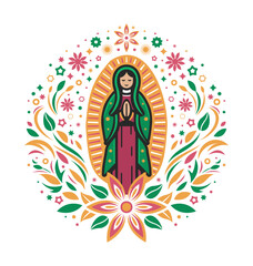 Virgin of Guadalupe, stylized illustration mexican virgin flower design