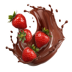 Strawberry Splashing into Chocolate illustration on a transparent background