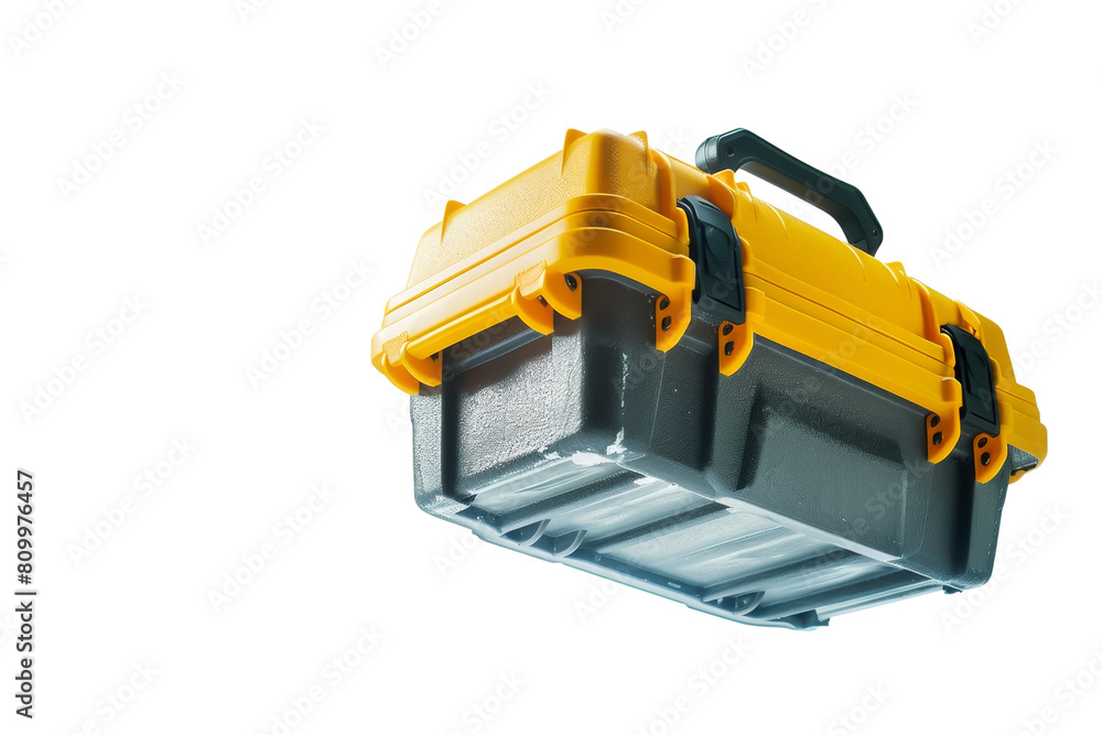 Sticker durable yellow and black toolbox isolated on white background for tool storage enthusiasts