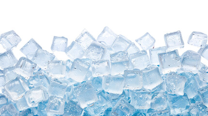 Crystal clear ice cubes as background, top view