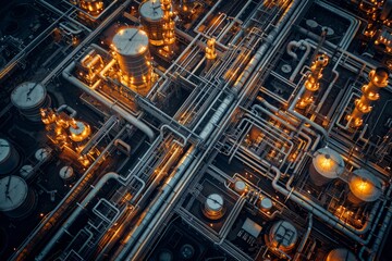 Oil refinery plant industrial park, top view