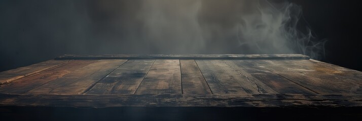 Vintage Wooden Tabletop with Mystical Smoke