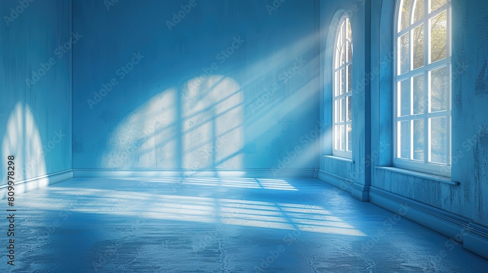 Poster minimal abstract light blue shadow and light from windows copy space for text