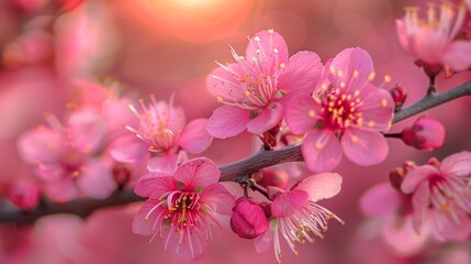 Obraz premium Buzzing Harmony: Bees Pollinating Fruit Trees | 4K HD Wallpaper