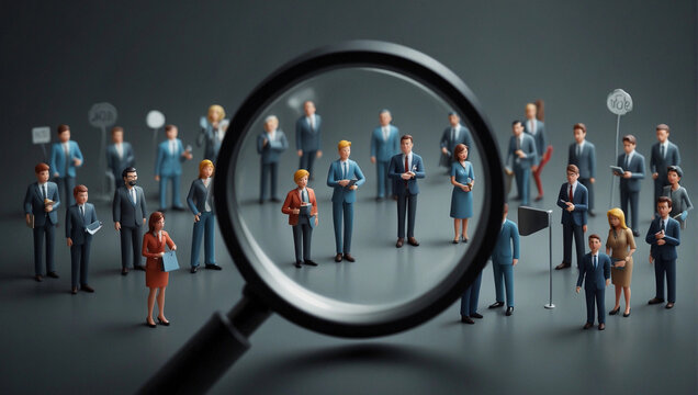 Generative AI, Human resource management recruitment business concept, magnifying glass searching for vacancy candidates