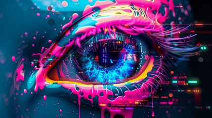 Fototapeta premium An eye with bright neon colors.